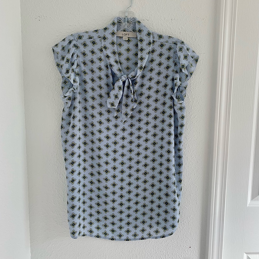 LOFT Flutter Tie Neck Blouse